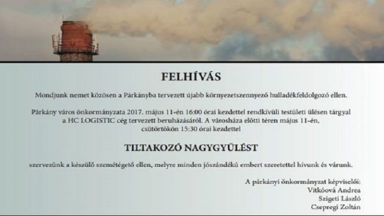 Újabb hulladékégető-terv ellen tüntetnek Párkányban